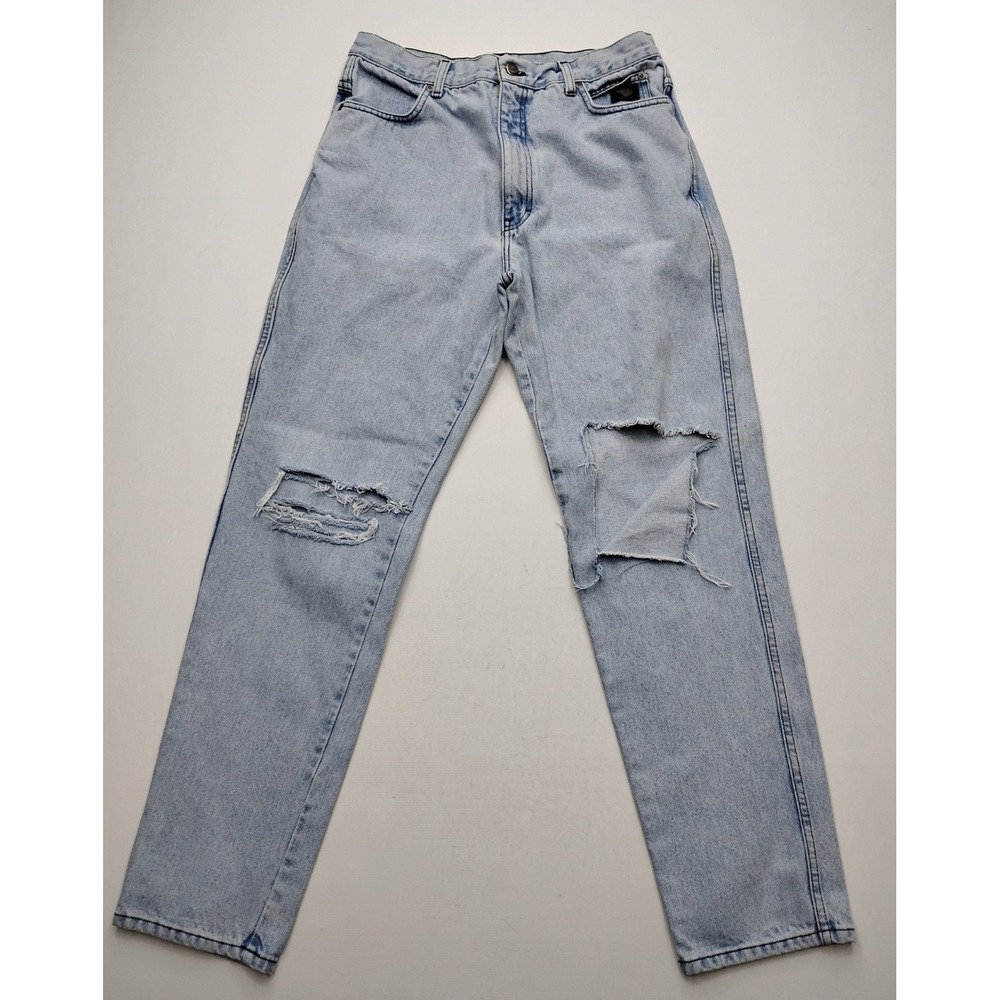 Harley Davidson Mom Jeans Womens 14 Blue Light Wash Denim Tapered USA Ripped‎